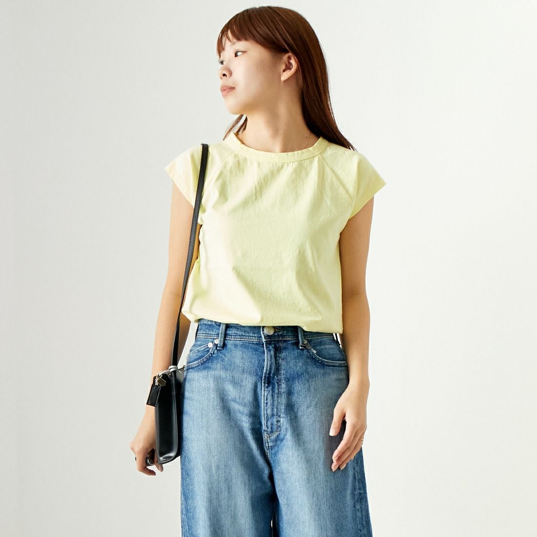 Jf Ready Made [ジェイエフレディメイド] USコットン ラグランフレンチスリーブTシャツ [JFS-C012] LIME &&モデル身長：167cm 着用サイズ：1&&