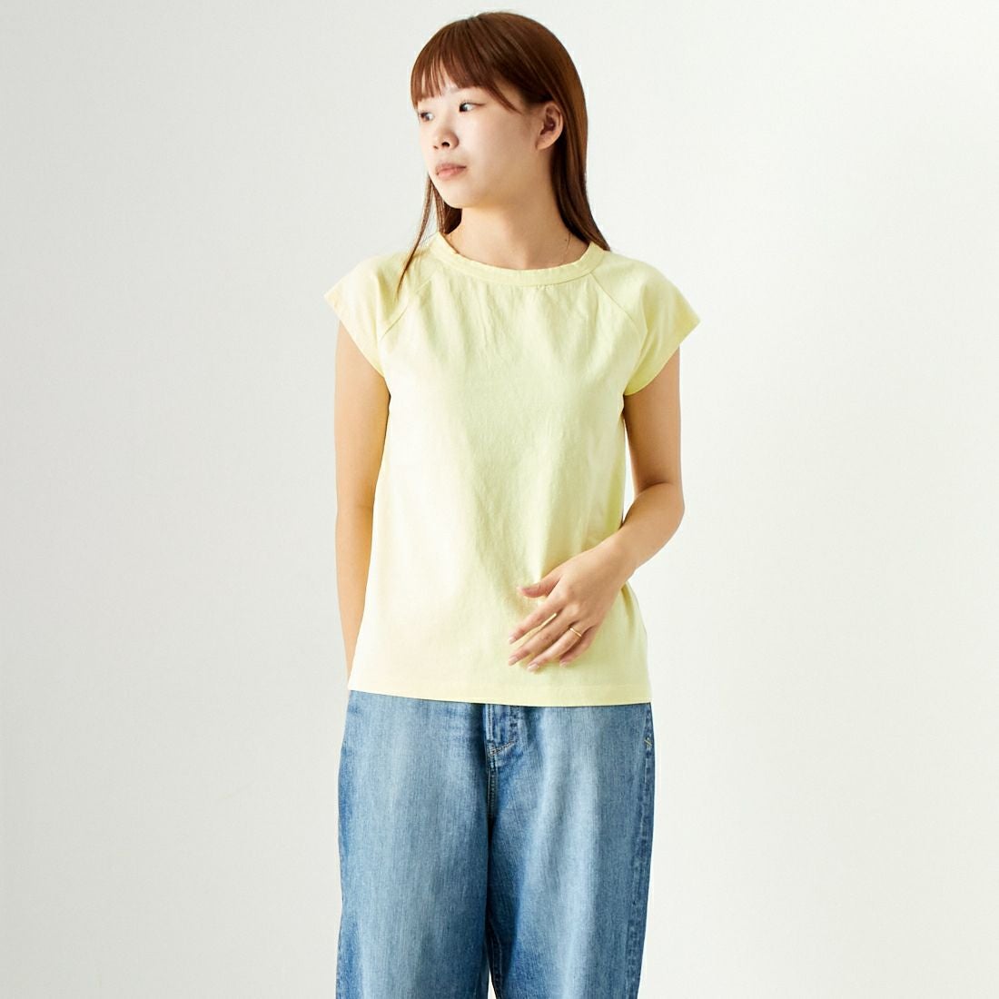 Jf Ready Made [ジェイエフレディメイド] USコットン ラグランフレンチスリーブTシャツ [JFS-C012] LIME &&モデル身長：167cm 着用サイズ：1&&
