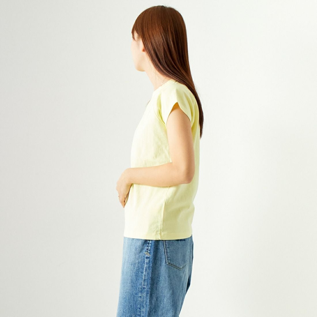 Jf Ready Made [ジェイエフレディメイド] USコットン ラグランフレンチスリーブTシャツ [JFS-C012] LIME &&モデル身長：167cm 着用サイズ：1&&