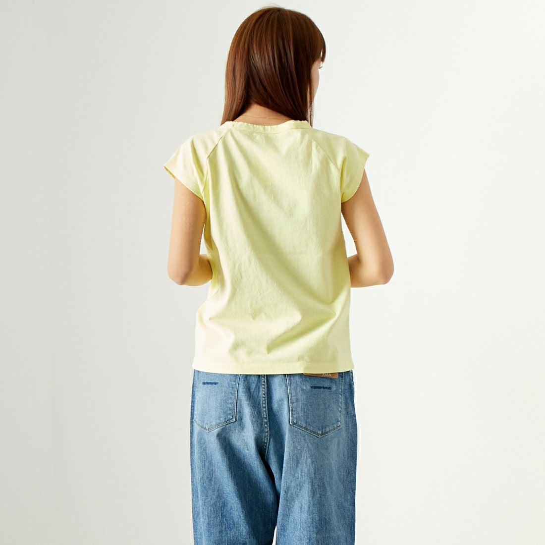Jf Ready Made [ジェイエフレディメイド] USコットン ラグランフレンチスリーブTシャツ [JFS-C012] LIME &&モデル身長：167cm 着用サイズ：1&&