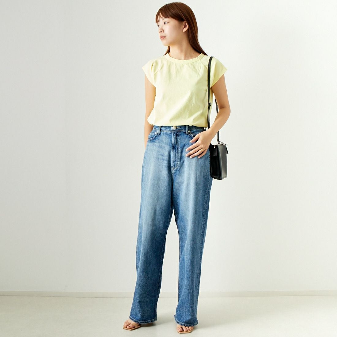 Jf Ready Made [ジェイエフレディメイド] USコットン ラグランフレンチスリーブTシャツ [JFS-C012] LIME &&モデル身長：167cm 着用サイズ：1&&