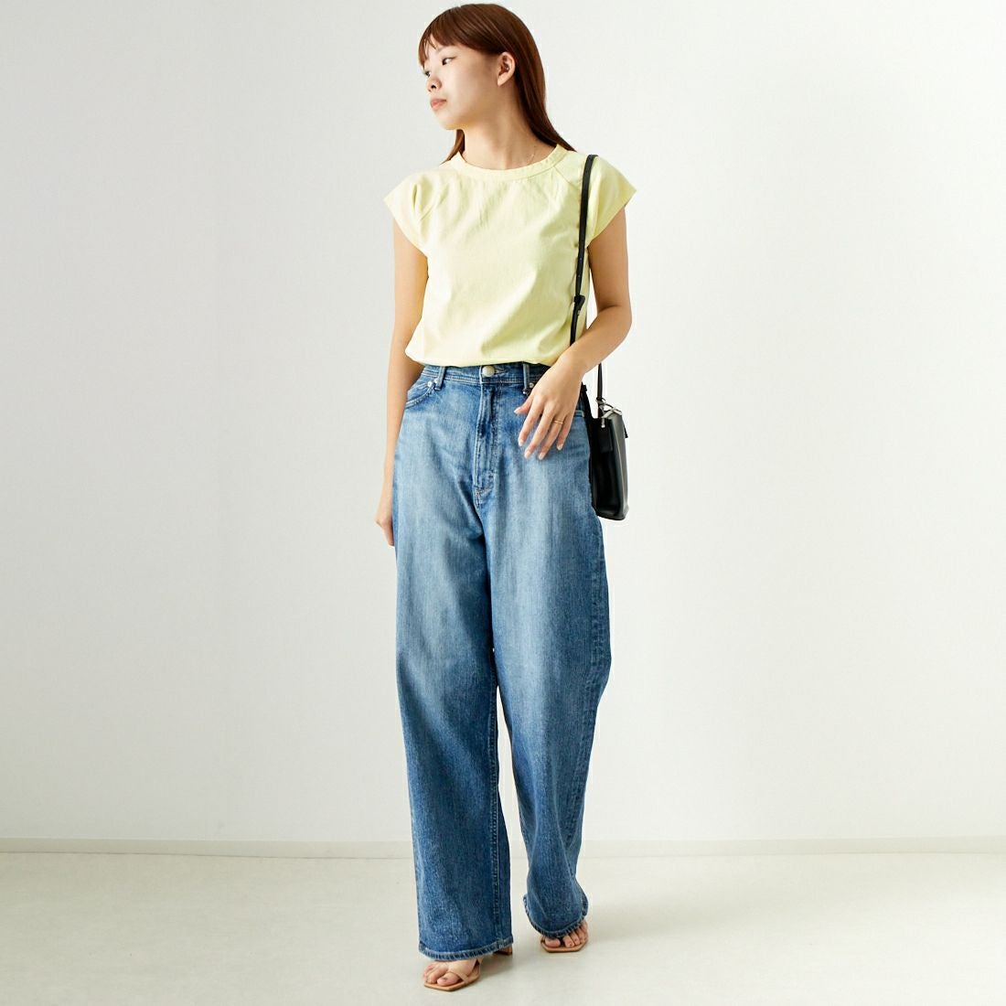 Jf Ready Made [ジェイエフレディメイド] USコットン ラグランフレンチスリーブTシャツ [JFS-C012] LIME &&モデル身長：167cm 着用サイズ：1&&