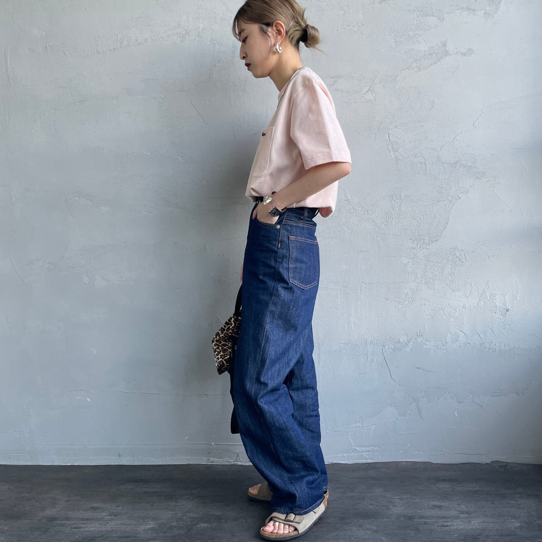 LACOSTE [ラコステ] ワンポイントロゴ 鹿の子ポケットTシャツ [TH4921] HCZ L.PINK &&モデル身長：150cm 着用サイズ：2&&