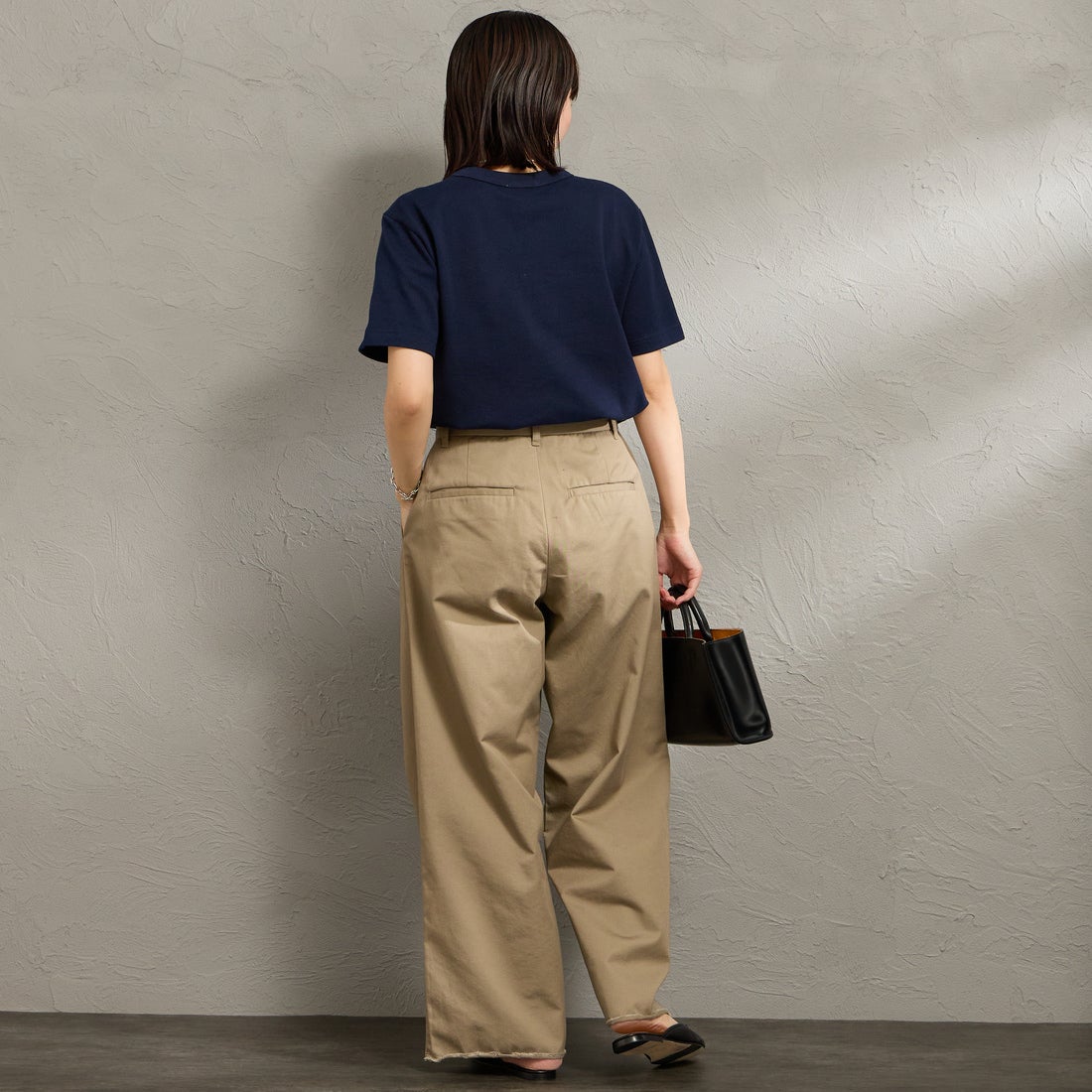 LACOSTE [ラコステ] ワンポイントロゴ 鹿の子ポケットTシャツ [TH4921] 166 NAVY B &&モデル身長：160cm 着用サイズ：2&&