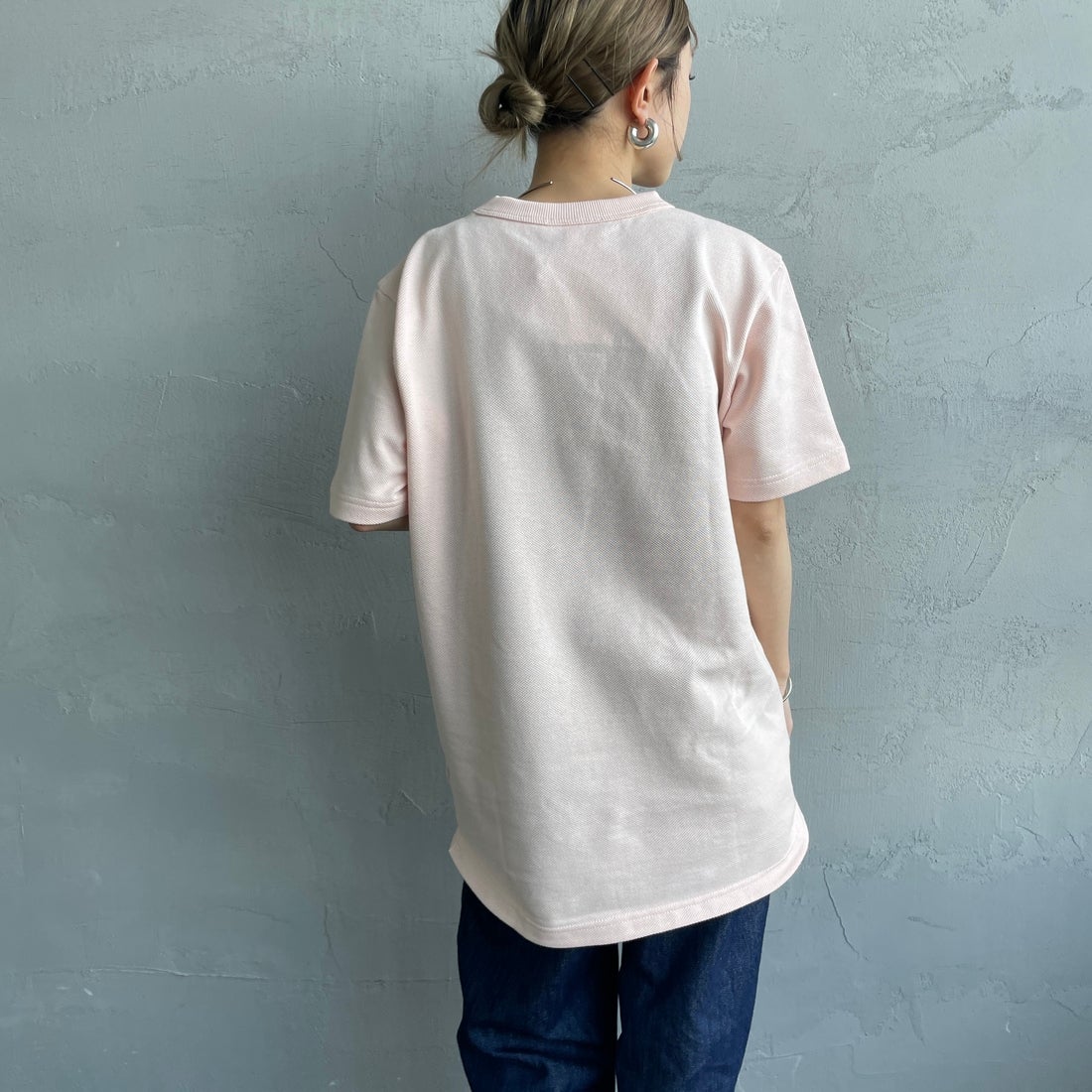 LACOSTE [ラコステ] ワンポイントロゴ 鹿の子ポケットTシャツ [TH4921] HCZ L.PINK &&モデル身長：150cm 着用サイズ：2&&