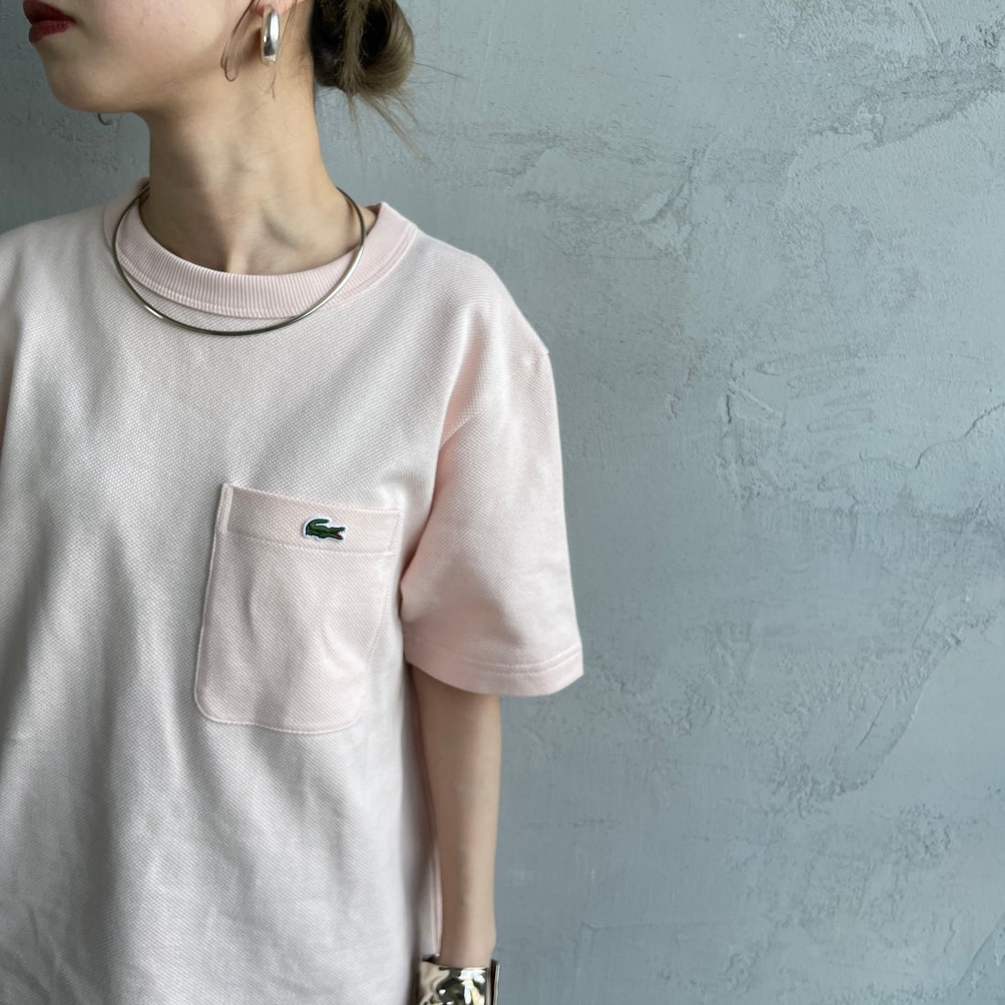 LACOSTE [ラコステ] ワンポイントロゴ 鹿の子ポケットTシャツ [TH4921] HCZ L.PINK