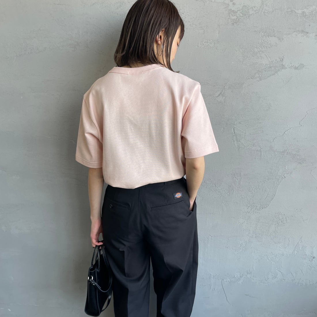 LACOSTE [ラコステ] ワンポイントロゴ 鹿の子ポケットTシャツ [TH4921] HCZ L.PINK &&モデル身長：158cm 着用サイズ：2&&