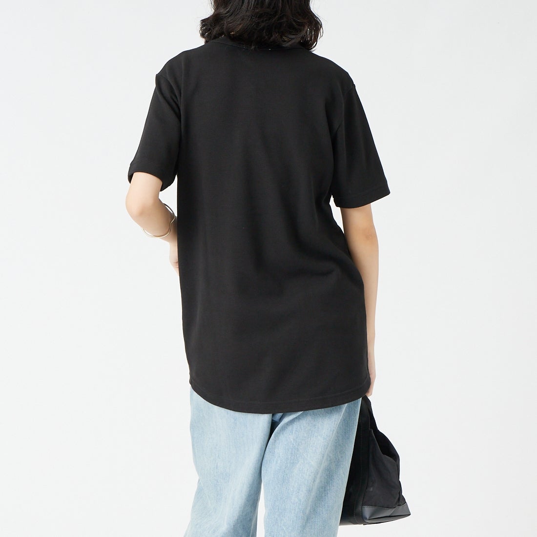 LACOSTE [ラコステ] ワンポイントロゴ 鹿の子ポケットTシャツ [TH4921] 031 BLACK &&モデル身長：162cm 着用サイズ：2&&