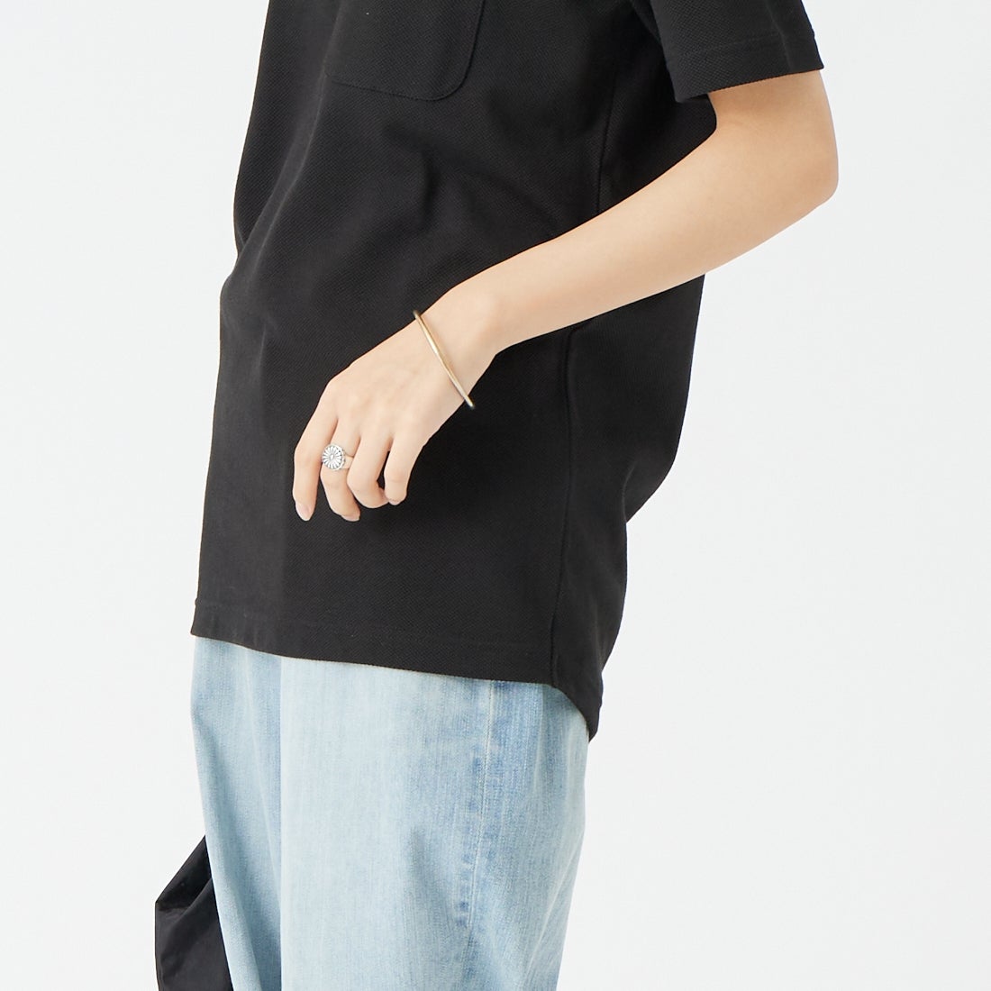 LACOSTE [ラコステ] ワンポイントロゴ 鹿の子ポケットTシャツ [TH4921] 031 BLACK &&モデル身長：162cm 着用サイズ：2&&