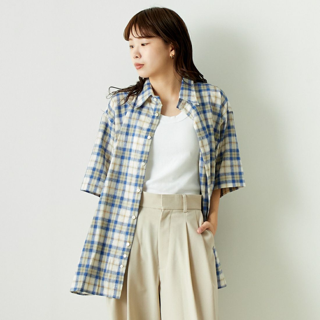 INDIVIDUALIZED SHIRTS [インディビジュアライズド シャツ] 別注 カバナシャツ [IS200016000-L-JF] L53BLP BLU &&モデル身長：167cm 着用サイズ：F&&