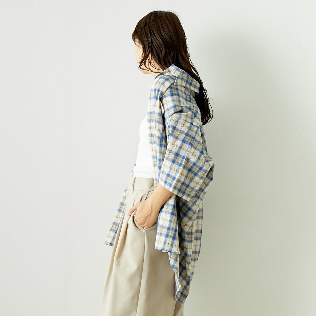 INDIVIDUALIZED SHIRTS [インディビジュアライズド シャツ] 別注 カバナシャツ [IS200016000-L-JF] L53BLP BLU &&モデル身長：167cm 着用サイズ：F&&