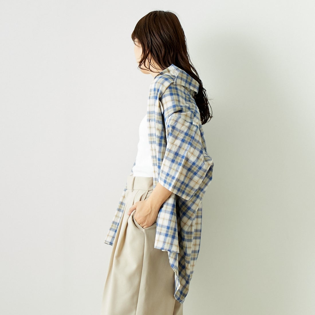 INDIVIDUALIZED SHIRTS [インディビジュアライズド シャツ] 別注 カバナシャツ [IS200016000-L-JF] L53BLP BLU &&モデル身長：167cm 着用サイズ：F&&