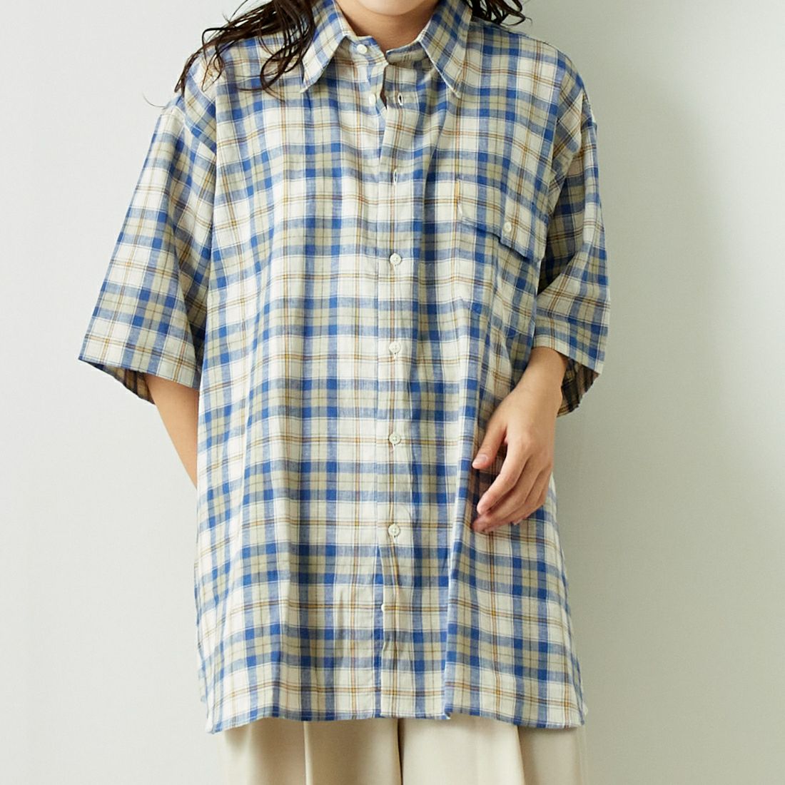 INDIVIDUALIZED SHIRTS [インディビジュアライズド シャツ] 別注 カバナシャツ [IS200016000-L-JF] L53BLP BLU &&モデル身長：167cm 着用サイズ：F&&
