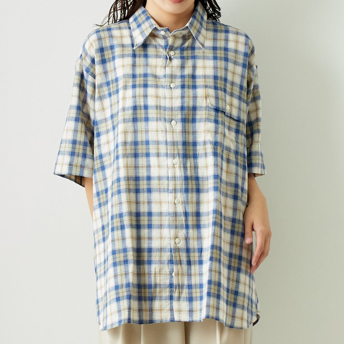 INDIVIDUALIZED SHIRTS [インディビジュアライズド シャツ] 別注 カバナシャツ [IS200016000-L-JF] L53BLP BLU &&モデル身長：167cm 着用サイズ：F&&