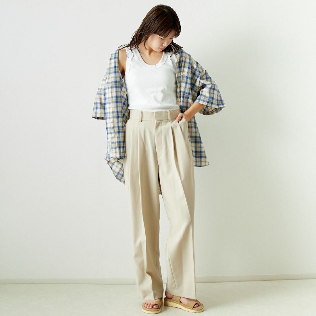 INDIVIDUALIZED SHIRTS [インディビジュアライズド シャツ] 別注 カバナシャツ [IS200016000-L-JF] L53BLP BLU &&モデル身長：167cm 着用サイズ：F&&