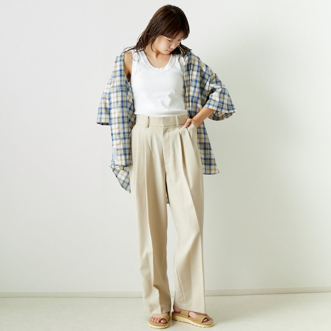 INDIVIDUALIZED SHIRTS [インディビジュアライズド シャツ] 別注 カバナシャツ [IS200016000-L-JF] L53BLP BLU &&モデル身長：167cm 着用サイズ：F&&