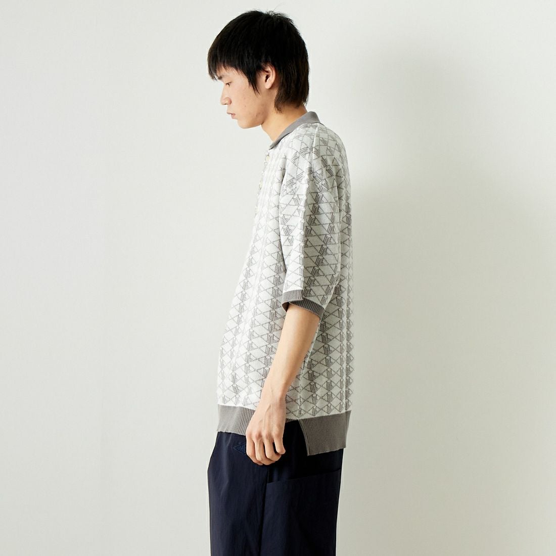 Noir Fabrik [ヌワールファブリック] 綿麻ジャガードポロシャツ [NF-242-016] ｵﾌﾎﾜｲﾄ &&モデル身長：182cm 着用サイズ：L&&