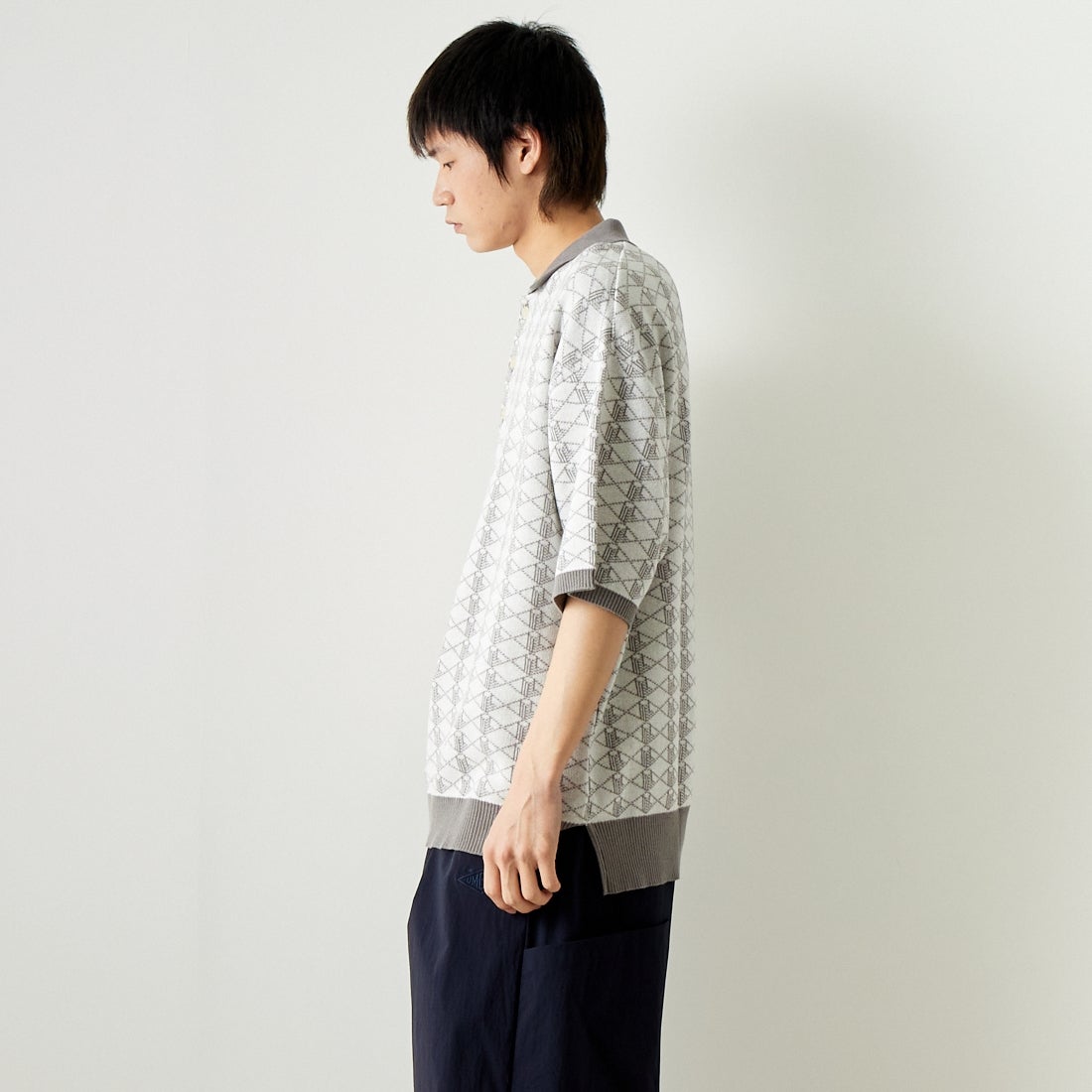 Noir Fabrik [ヌワールファブリック] 綿麻ジャガードポロシャツ [NF-242-016] ｵﾌﾎﾜｲﾄ &&モデル身長：182cm 着用サイズ：L&&