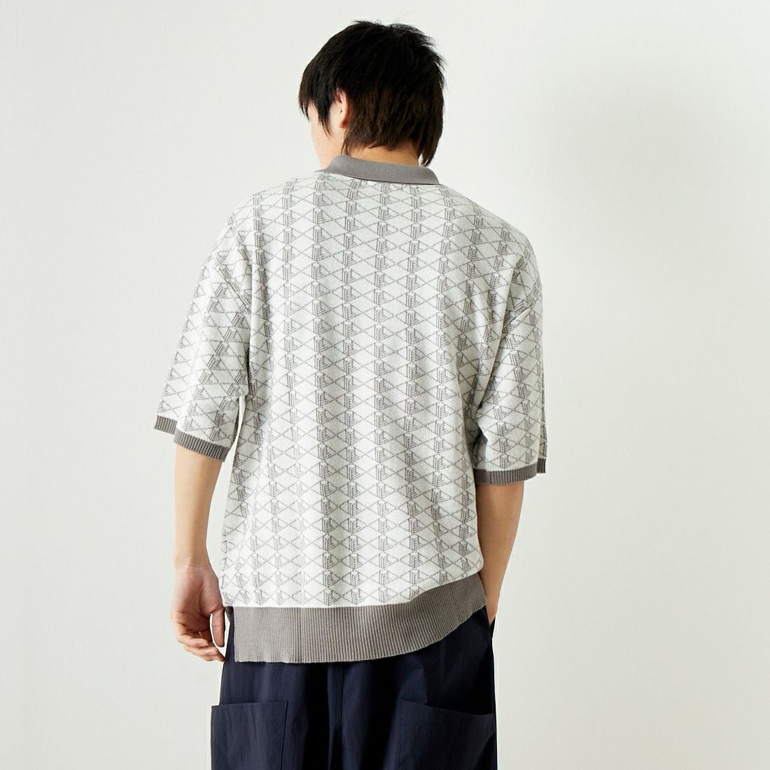 Noir Fabrik [ヌワールファブリック] 綿麻ジャガードポロシャツ [NF-242-016] ｵﾌﾎﾜｲﾄ &&モデル身長：182cm 着用サイズ：L&&