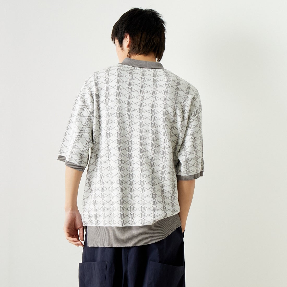 Noir Fabrik [ヌワールファブリック] 綿麻ジャガードポロシャツ [NF-242-016] ｵﾌﾎﾜｲﾄ &&モデル身長：182cm 着用サイズ：L&&