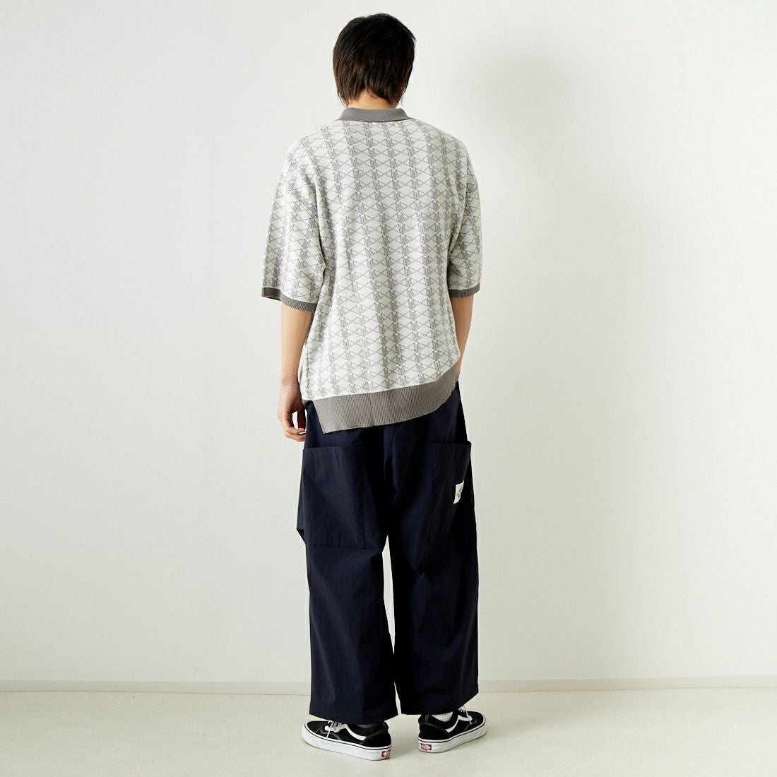 Noir Fabrik [ヌワールファブリック] 綿麻ジャガードポロシャツ [NF-242-016] ｵﾌﾎﾜｲﾄ &&モデル身長：182cm 着用サイズ：L&&