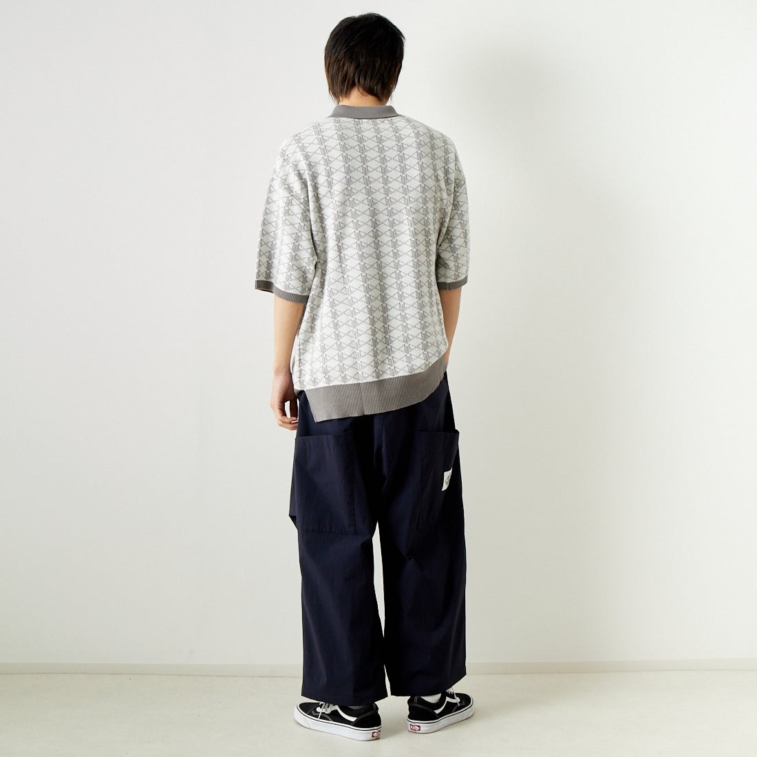 Noir Fabrik [ヌワールファブリック] 綿麻ジャガードポロシャツ [NF-242-016] ｵﾌﾎﾜｲﾄ &&モデル身長：182cm 着用サイズ：L&&