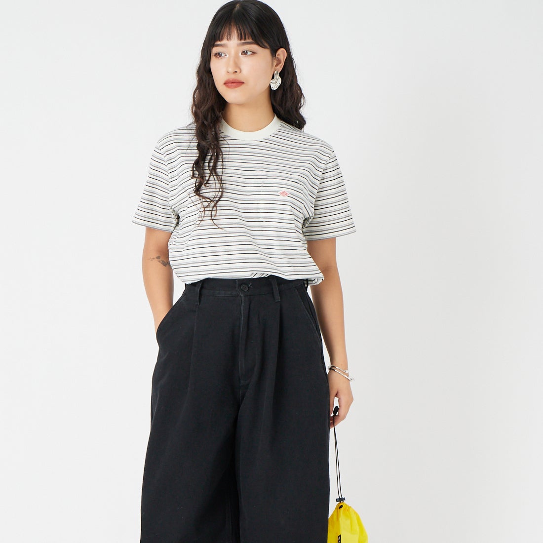 DANTON [ダントン] ストライプ ポケットTシャツ [DT-C0197TCB] ECR/BLK MT &&モデル身長：162cm 着用サイズ：XS&&