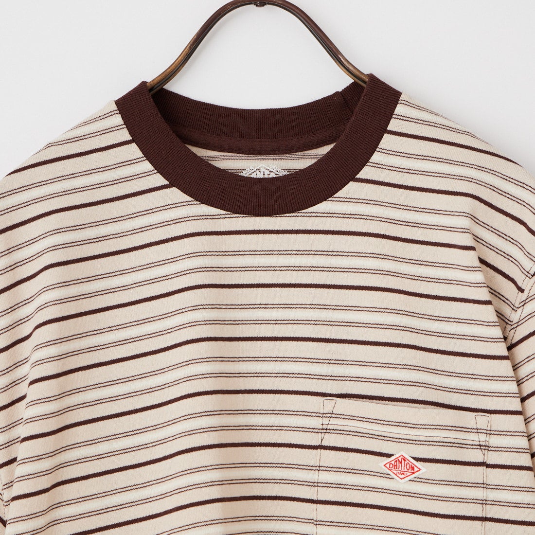 DANTON [ダントン] ストライプ ポケットTシャツ [DT-C0197TCB] BEG/BRN MT