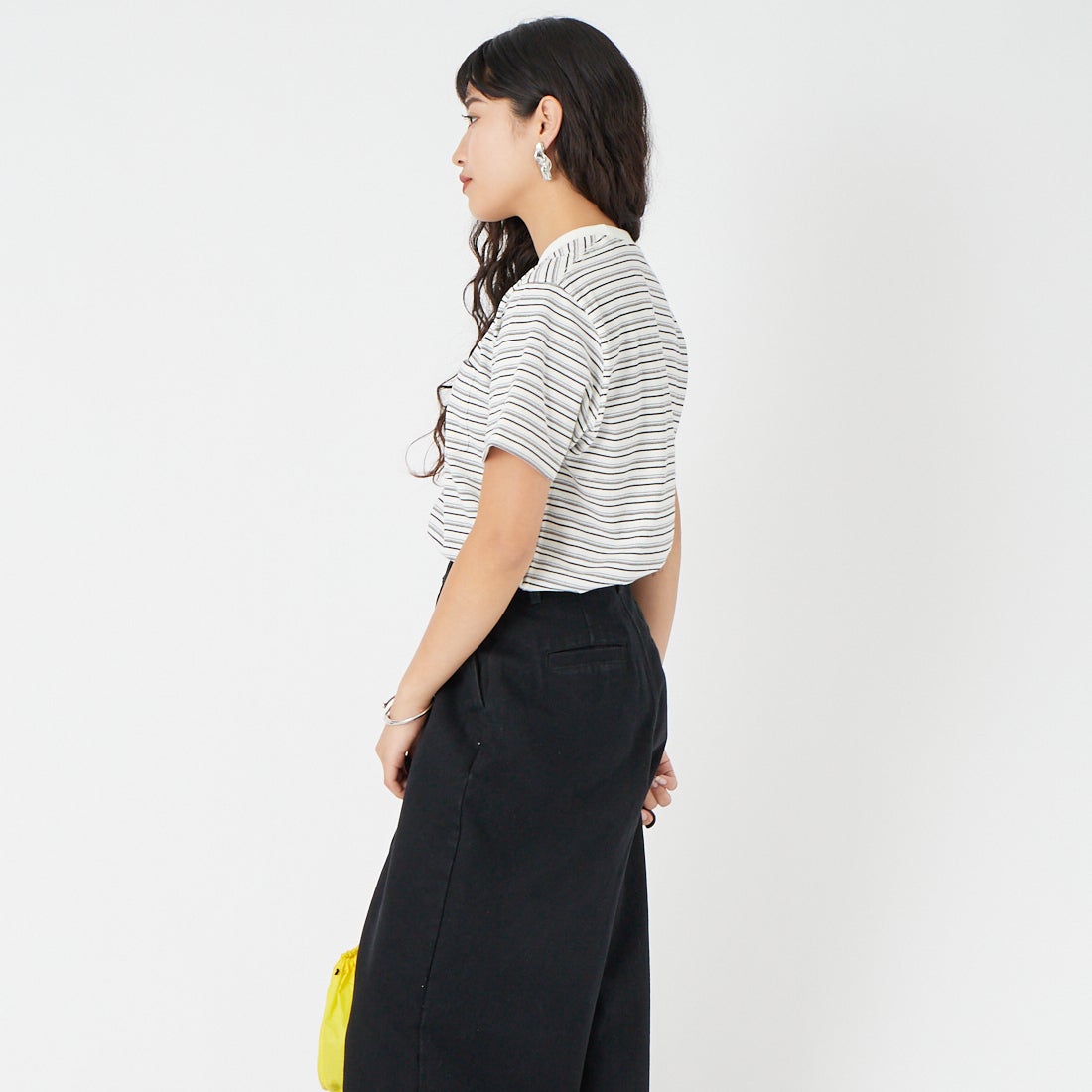 DANTON [ダントン] ストライプ ポケットTシャツ [DT-C0197TCB] ECR/BLK MT &&モデル身長：162cm 着用サイズ：XS&&