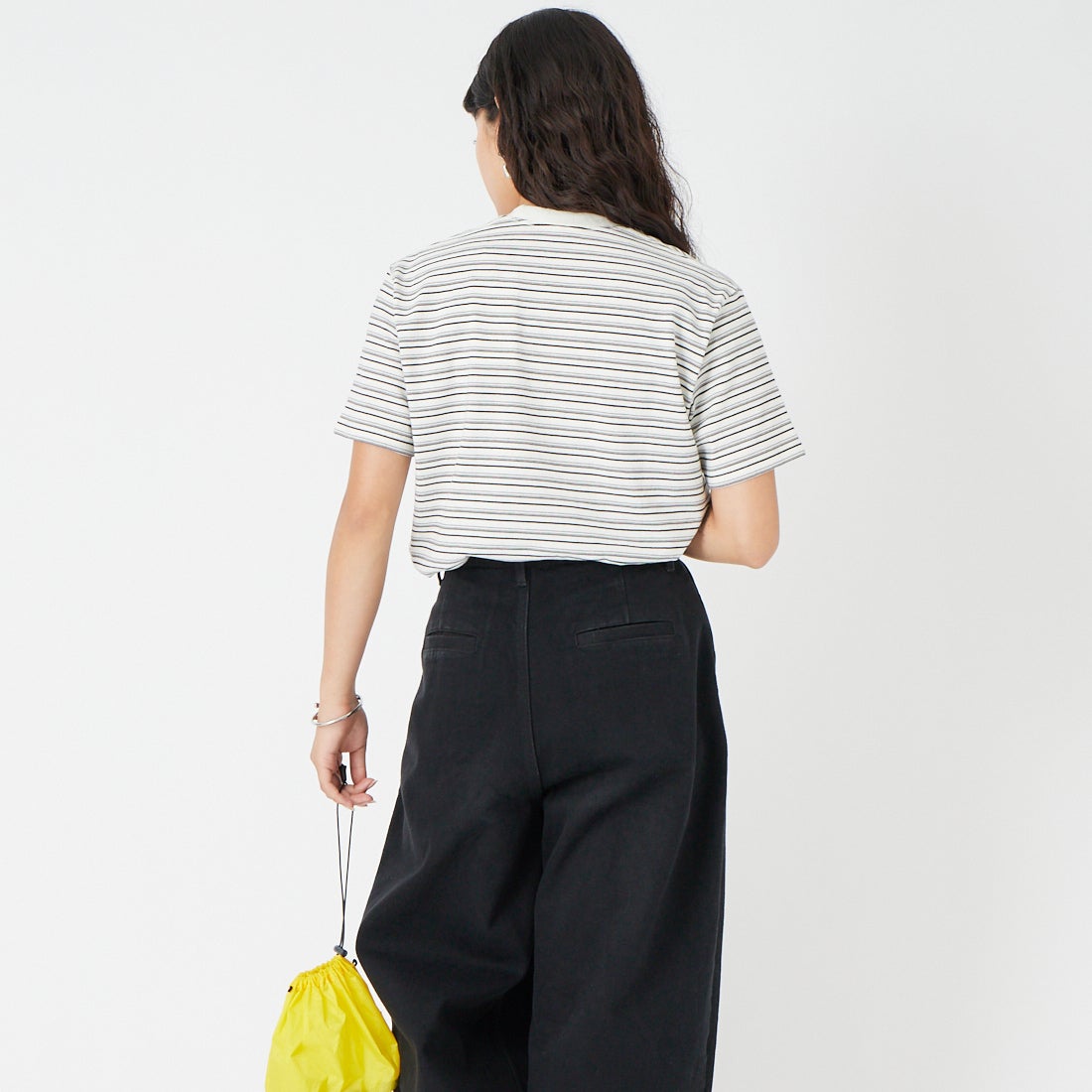 DANTON [ダントン] ストライプ ポケットTシャツ [DT-C0197TCB] ECR/BLK MT &&モデル身長：162cm 着用サイズ：XS&&