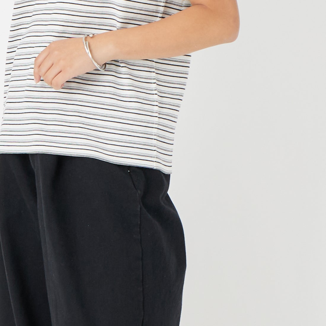 DANTON [ダントン] ストライプ ポケットTシャツ [DT-C0197TCB] ECR/BLK MT &&モデル身長：162cm 着用サイズ：XS&&