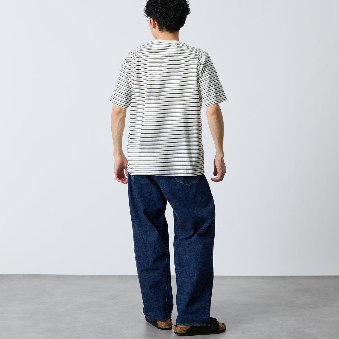 DANTON [ダントン] ストライプ ポケットTシャツ [DT-C0198TCB] ECR/BLK ML &&モデル身長：168cm 着用サイズ：M&&