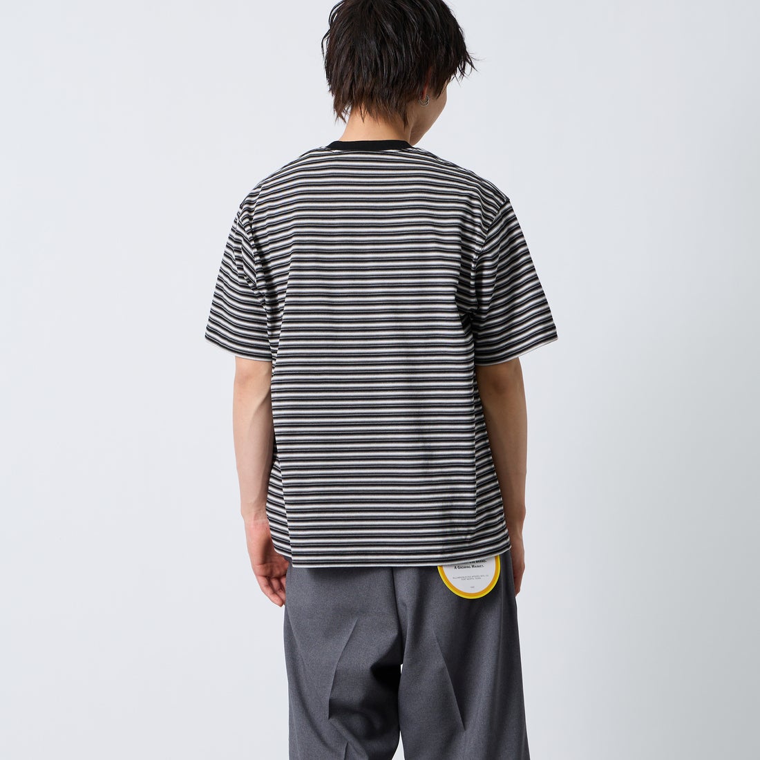 DANTON [ダントン] ストライプ ポケットTシャツ [DT-C0198TCB] CHR/BLK ML &&モデル身長：177cm 着用サイズ：XL&&