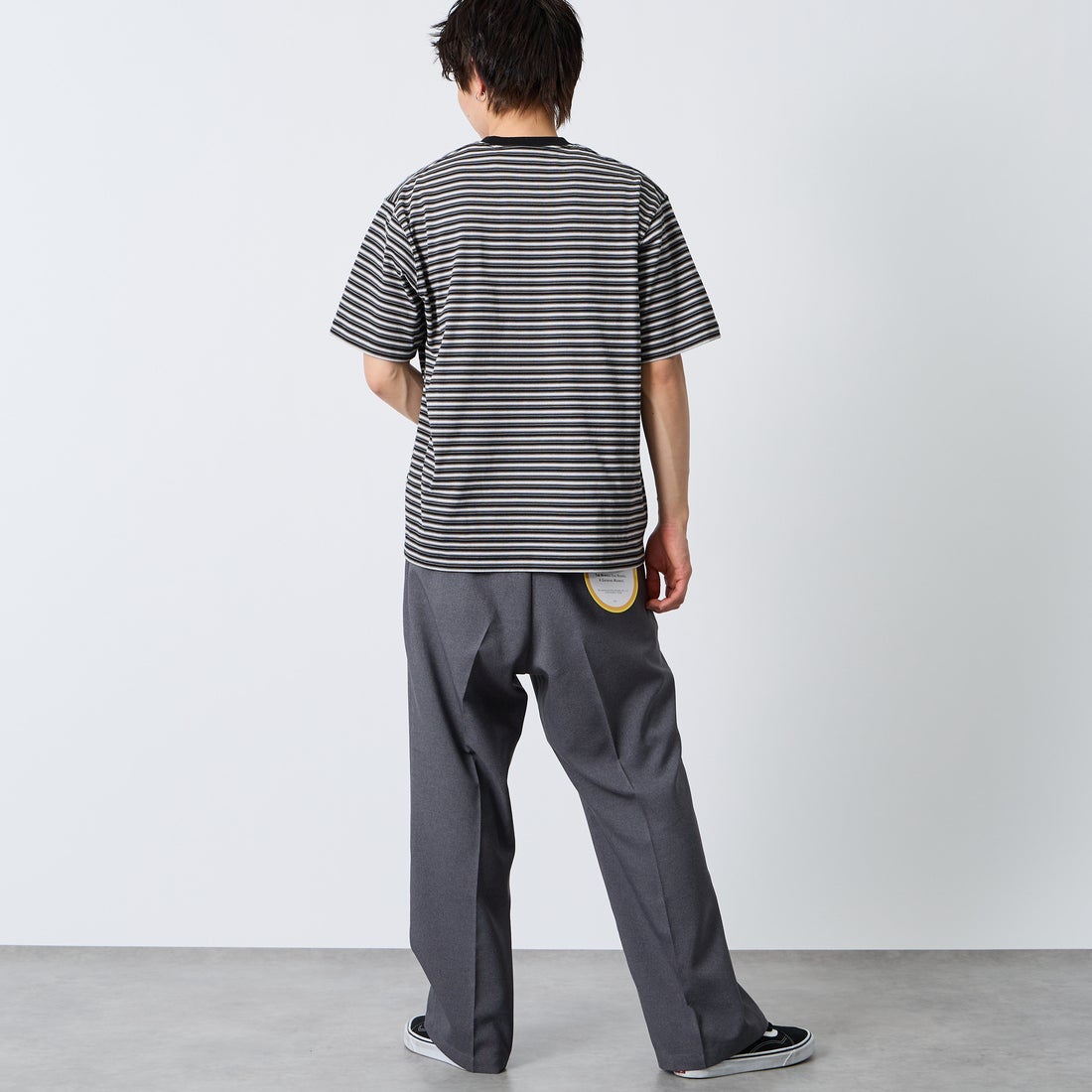 DANTON [ダントン] ストライプ ポケットTシャツ [DT-C0198TCB] CHR/BLK ML &&モデル身長：177cm 着用サイズ：XL&&