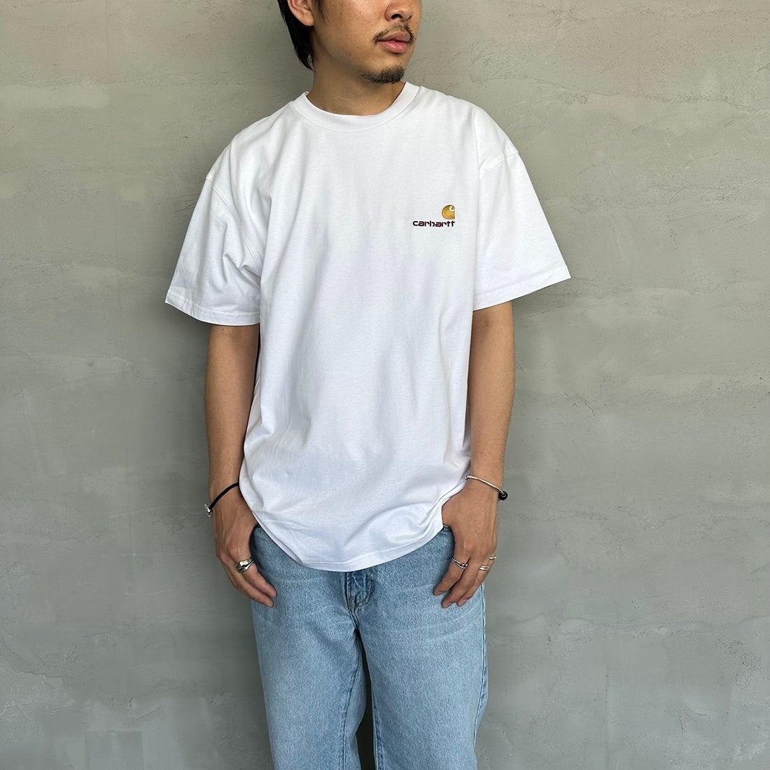 carhartt WIP [カーハートダブリューアイピー] ショートスリーブアメリカンスクリプトTシャツ [I029956] RATTAN &&モデル身長：168cm 着用サイズ：L&&