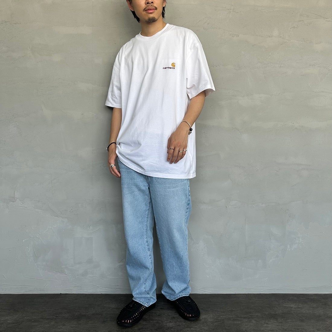carhartt WIP [カーハートダブリューアイピー] ショートスリーブアメリカンスクリプトTシャツ [I029956] RATTAN &&モデル身長：168cm 着用サイズ：L&&