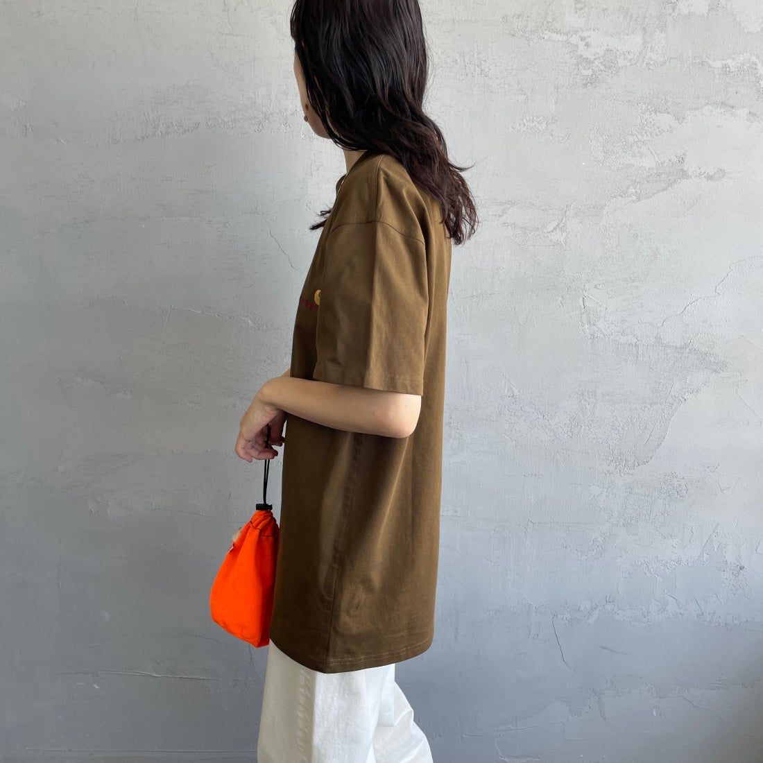 carhartt WIP [カーハートダブリューアイピー] ショートスリーブアメリカンスクリプトTシャツ [I029956] LUMBER &&モデル身長：160cm 着用サイズ：S&&