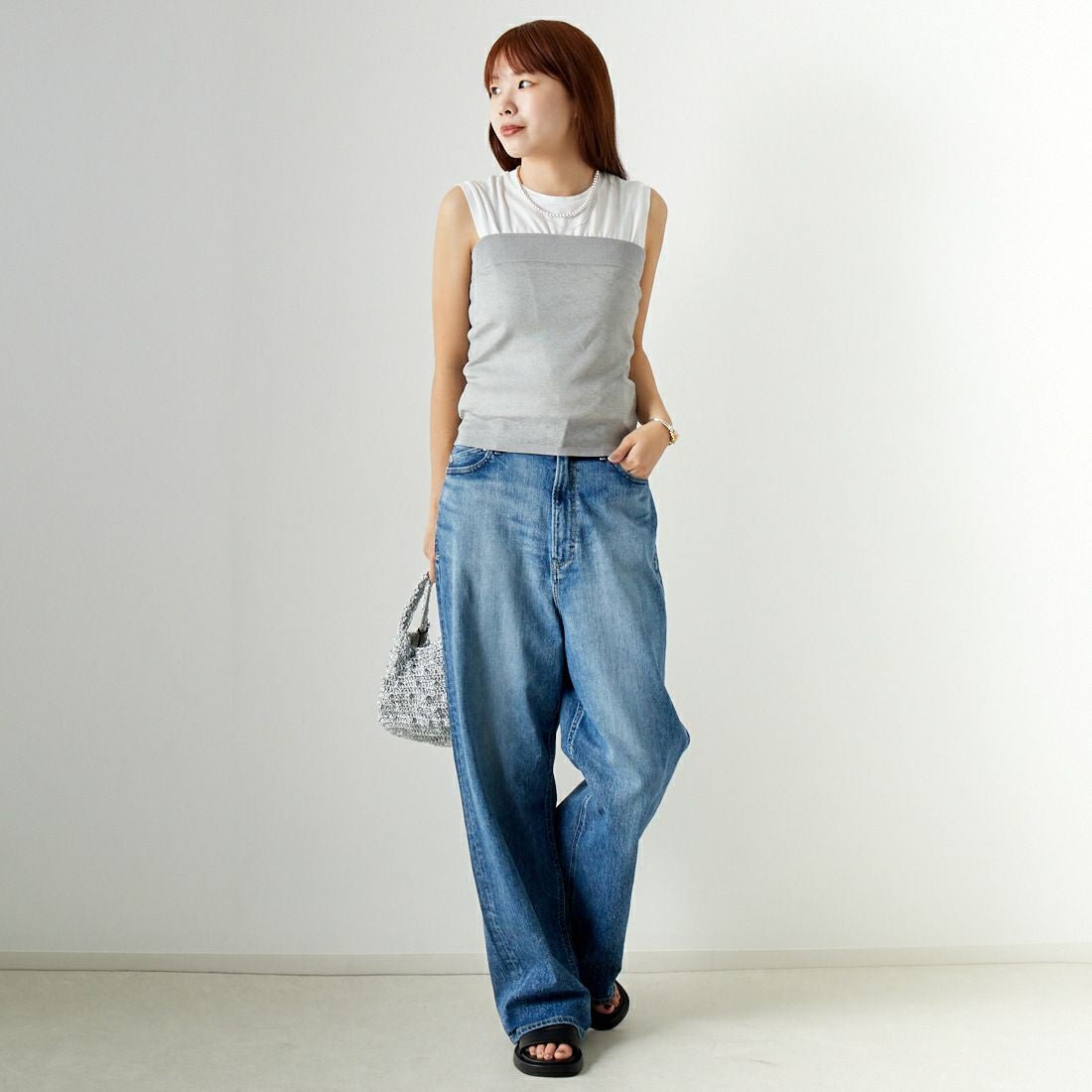 MICA&DEAL [マイカアンドディール] ラメベアトップ＆タンクセット [0124209083] SILVER &&モデル身長：167cm 着用サイズ：F&&