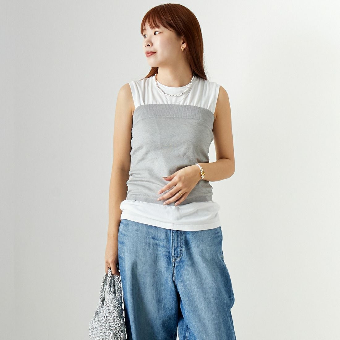 MICA&DEAL [マイカアンドディール] ラメベアトップ＆タンクセット [0124209083] SILVER &&モデル身長：167cm 着用サイズ：F&&