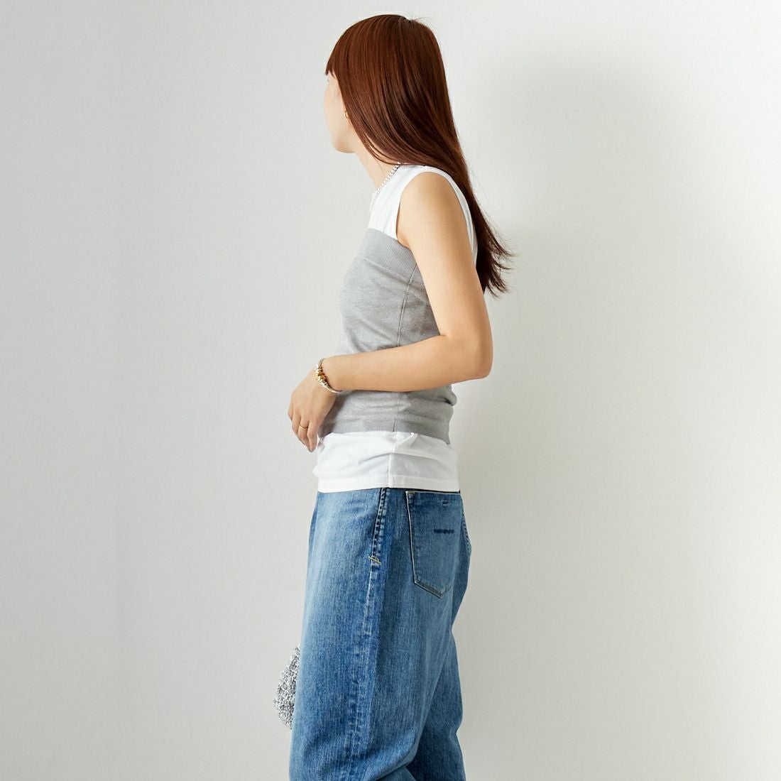 MICA&DEAL [マイカアンドディール] ラメベアトップ＆タンクセット [0124209083] SILVER &&モデル身長：167cm 着用サイズ：F&&