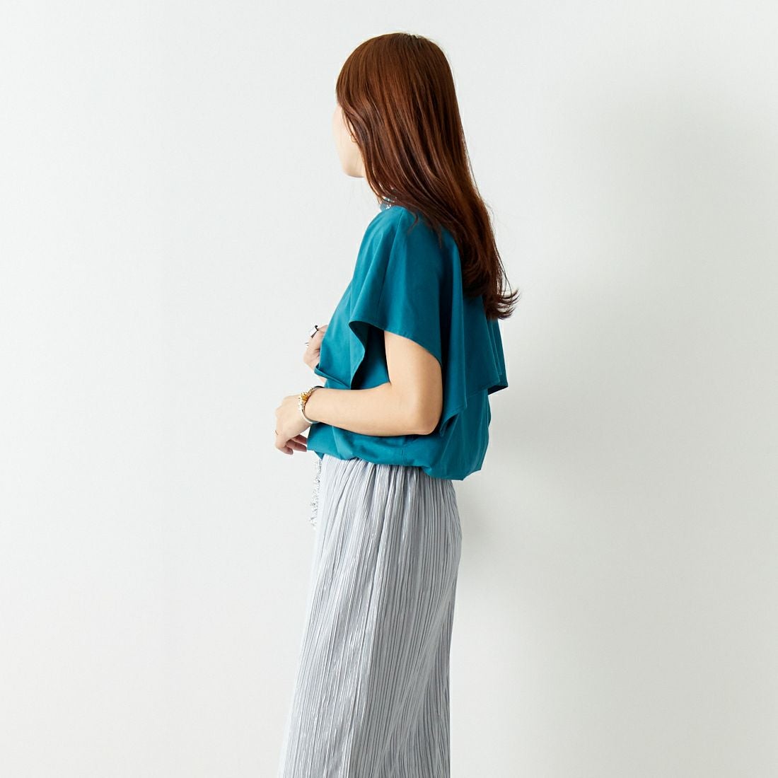 Jf Ready Made [ジェイエフレディメイド] ケープデザインTシャツ [3012106] 501 ﾌﾞﾙ- &&モデル身長：167cm 着用サイズ：F&&