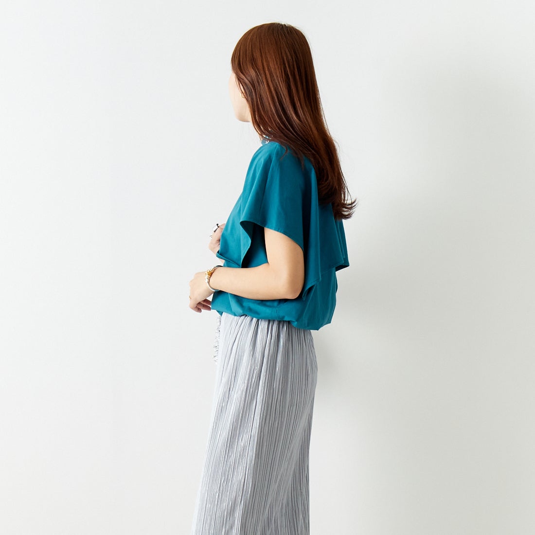 Jf Ready Made [ジェイエフレディメイド] ケープデザインTシャツ [3012106] 501 ﾌﾞﾙ- &&モデル身長：167cm 着用サイズ：F&&