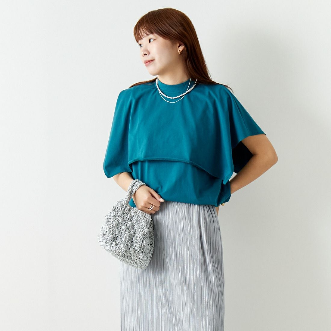 Jf Ready Made [ジェイエフレディメイド] ケープデザインTシャツ [3012106] 501 ﾌﾞﾙ- &&モデル身長：167cm 着用サイズ：F&&