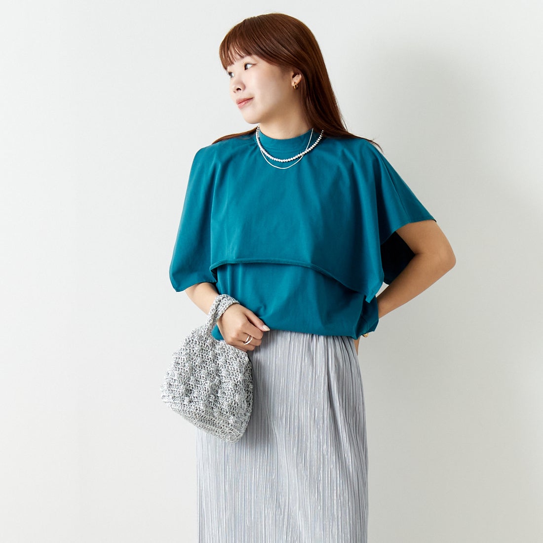Jf Ready Made [ジェイエフレディメイド] ケープデザインTシャツ [3012106] 501 ﾌﾞﾙ- &&モデル身長：167cm 着用サイズ：F&&
