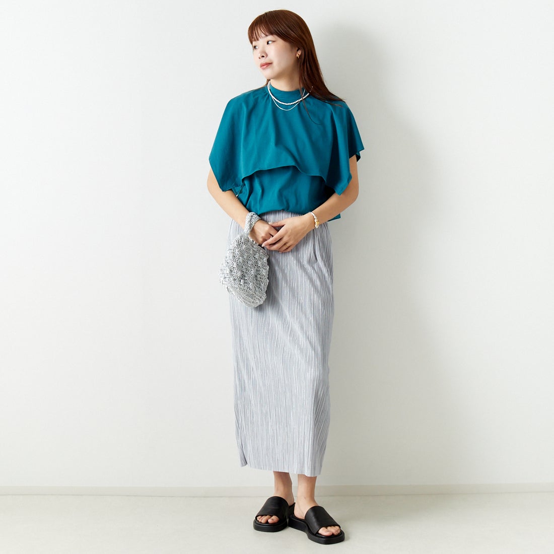 Jf Ready Made [ジェイエフレディメイド] ケープデザインTシャツ [3012106] 501 ﾌﾞﾙ- &&モデル身長：167cm 着用サイズ：F&&
