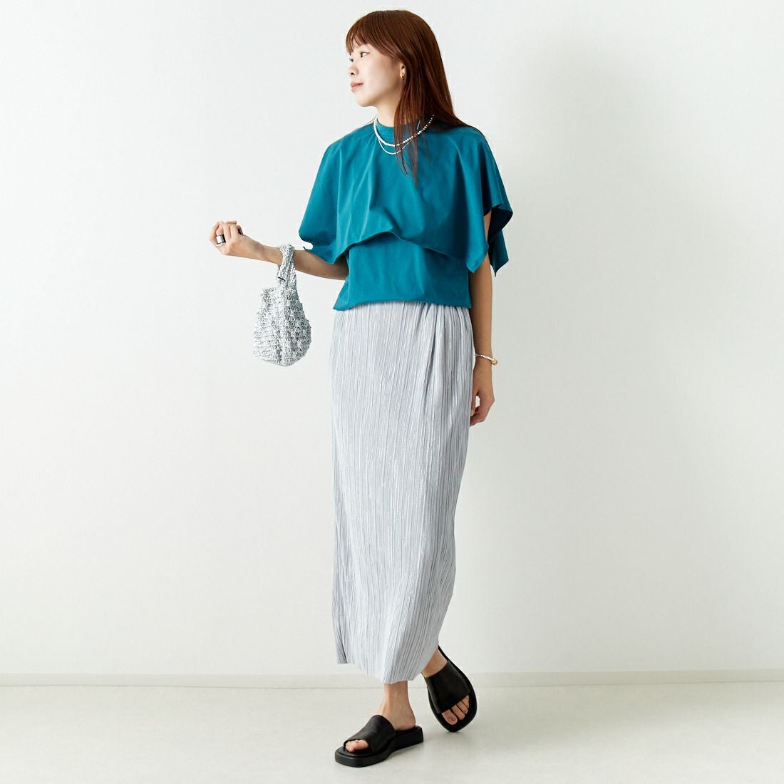 Jf Ready Made [ジェイエフレディメイド] ケープデザインTシャツ [3012106] 501 ﾌﾞﾙ- &&モデル身長：167cm 着用サイズ：F&&