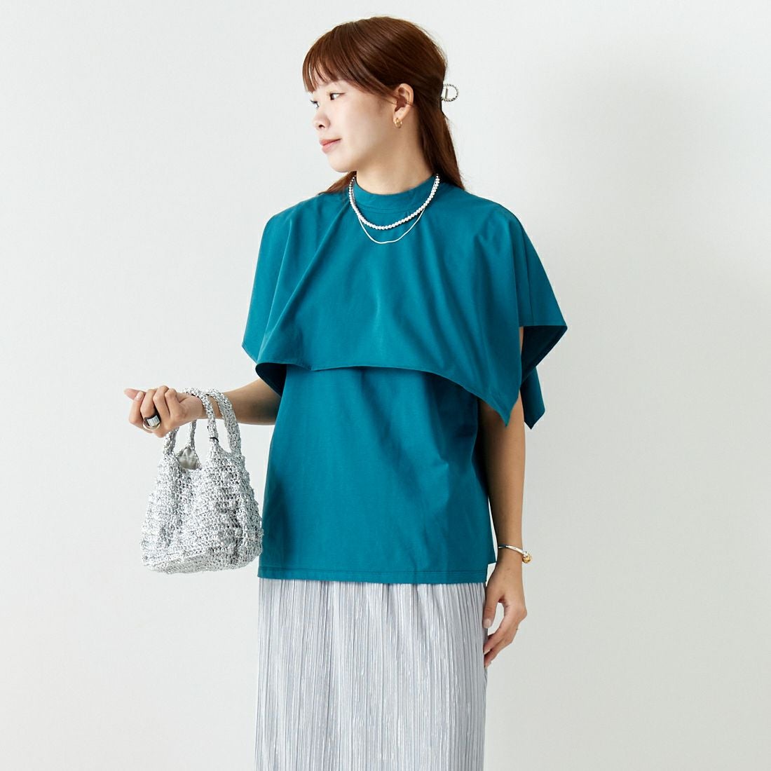 Jf Ready Made [ジェイエフレディメイド] ケープデザインTシャツ [3012106] 501 ﾌﾞﾙ- &&モデル身長：167cm 着用サイズ：F&&