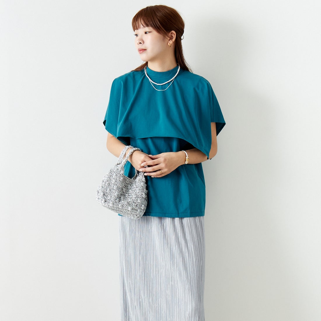 Jf Ready Made [ジェイエフレディメイド] ケープデザインTシャツ [3012106] 501 ﾌﾞﾙ- &&モデル身長：167cm 着用サイズ：F&&