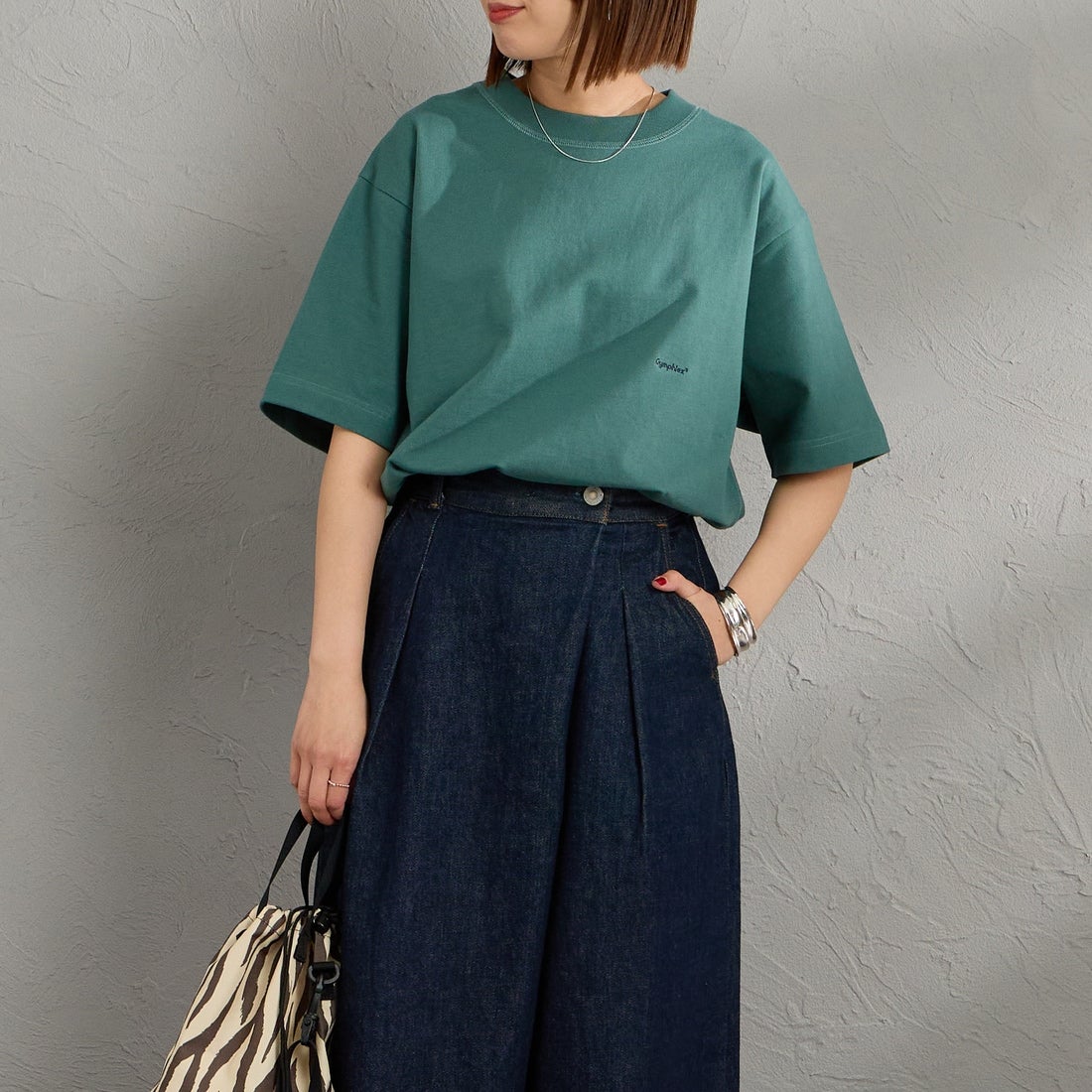 Gymphlex [ジムフレックス] ヘビーウェイトジャージー ショートスリーブTシャツ [J-9271HWJ] LT.GREEN &&モデル身長：159cm 着用サイズ：XS&&