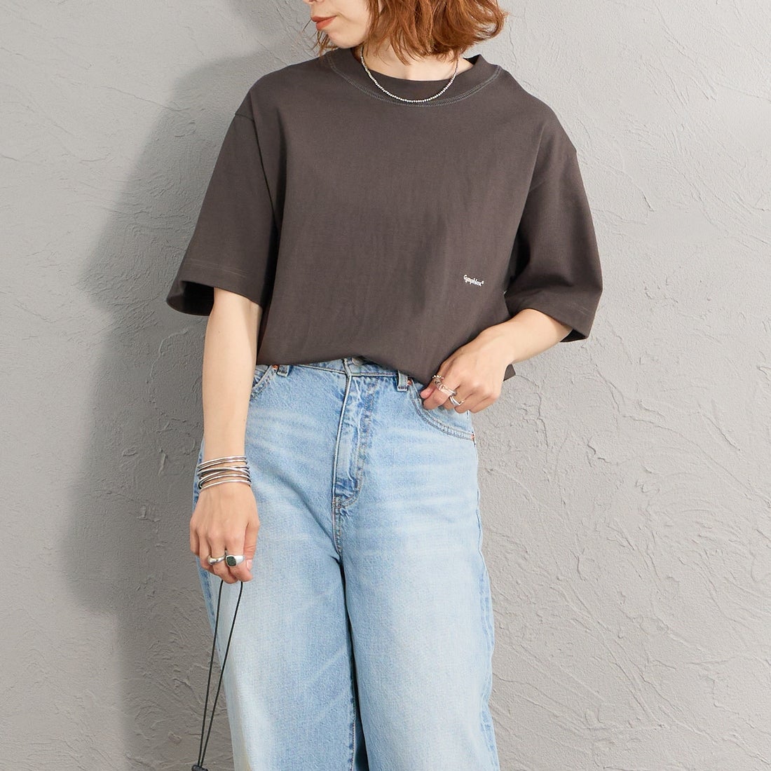 Gymphlex [ジムフレックス] ヘビーウェイトジャージー ショートスリーブTシャツ [J-9271HWJ] CHARCOAL &&モデル身長：158cm 着用サイズ：XS&&